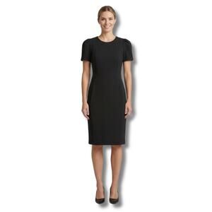 Calvin Klein Puff Sleeve Black Sheath Dress Size 10 Professional Business LBD